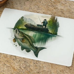 Fishing themed Glass Cutting Board personalized gift for fisherman, gift for him, fish lovers, chopping board, filet fish, for boating cabin