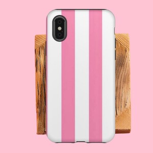 Pink iPhone Tough Case, girly Pink and White Striped, Summer Phone Cover, Protective Phone Case, Cute Girly Accessories