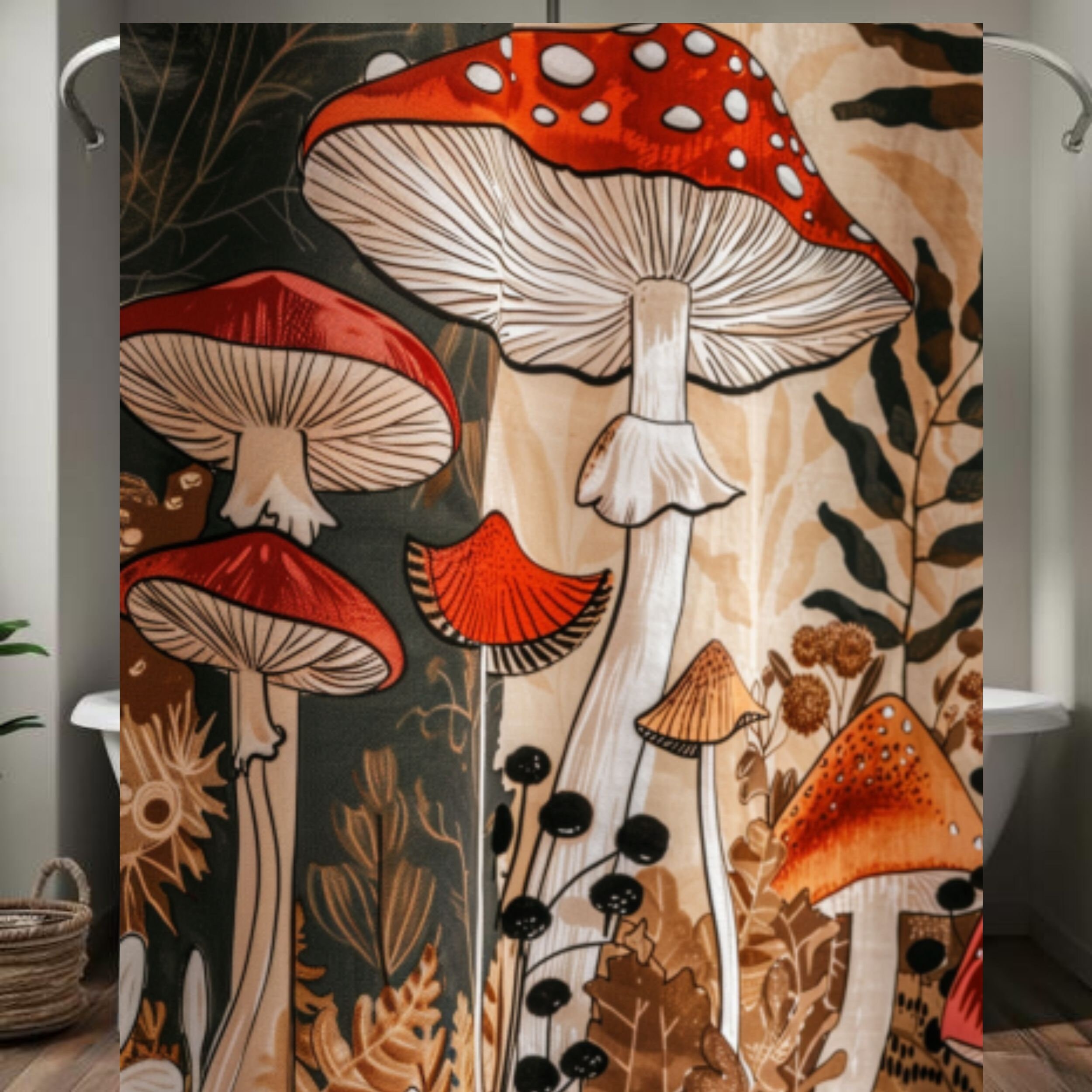 Mushroom Shower Curtain, Mushroom Curtain, Gift For, Boho Shower