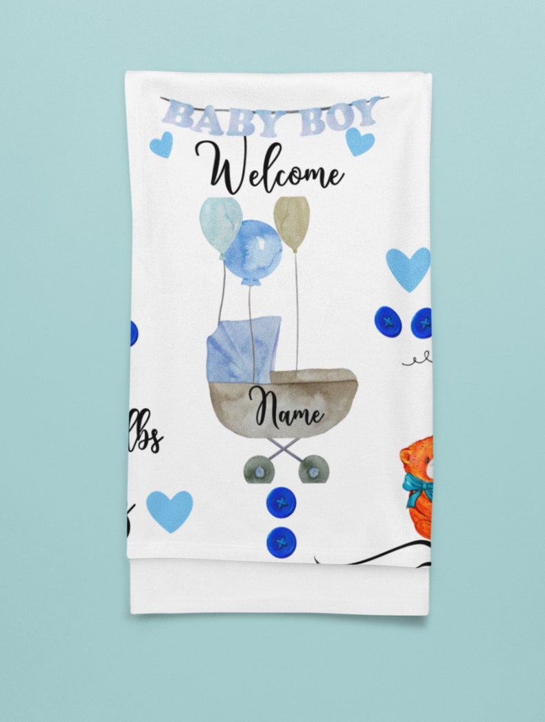 Baby Boy Birth Stats Blanket, Mom New Baby Blanket Gift, Personalized