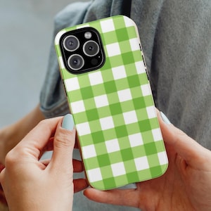 Grün Gingham gemusterte Tough Case für iPhone, personalisierte Schutzhülle, Handyzubehör, Geschenk für sie Pro case 15, 1,4 13, 12