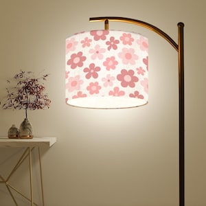 Retro Pink Flower Arc Floor Lamp with Remote - Perfect Addition to Any Little Girl&#39;s Room or Nursery - Elegant and Functional Lighting