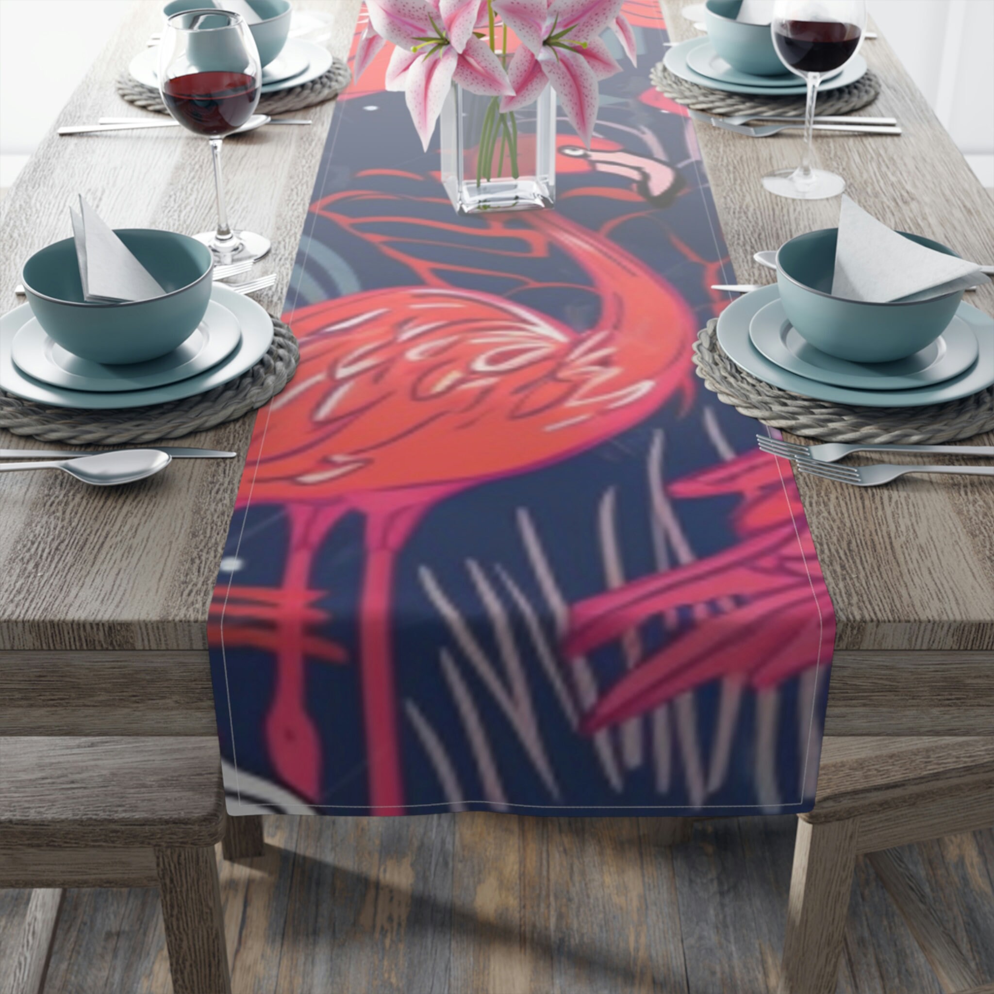 Tropical table runner flamingo beach themed Summer Table Decor Patio Party Essential Pink Flamingos housewarming gift beach