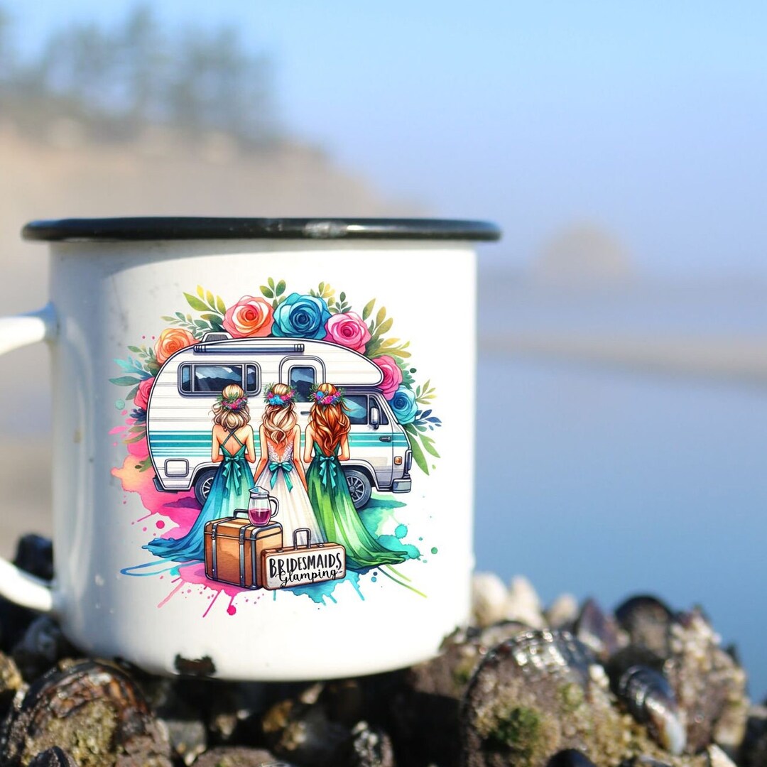 Bridesmaids Glamping Camping Personalized Enamel Camp Mug, Bridesmaid Gifts, Bachelorette Party