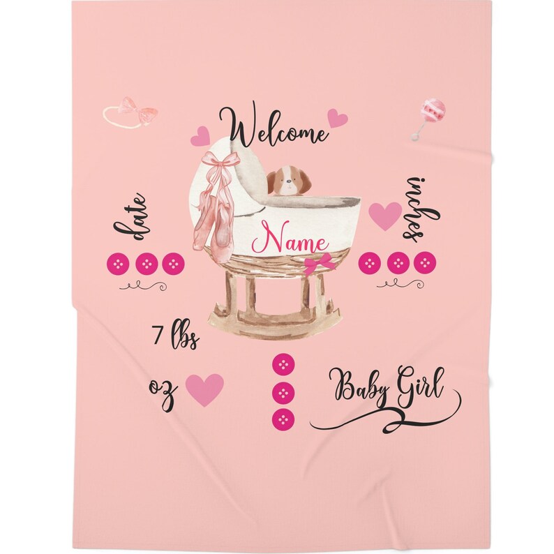 Baby Girl Birth Stats Blanket, Mom New Baby Blanket Gift, Personalized