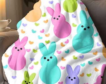 Easter Peeps Velveteen Blanket: Colorful bunny Desig, gift for Baby&#39;s Easter Basket, best baby Shower Gift, Easter Decor, monogram blanket