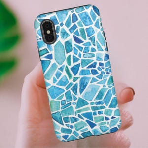 Stained Glass iPhone Case, Blue Green Tough Cover, Unique Phone Accessories, Protective Phone Shell, Cool Phone Gear