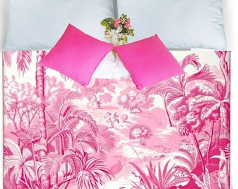 Housse de couette en toile rose, toile de saule, toile française, literie en toile, couette simple, couette queen-size, housses de couette, cadeau d'anniversaire de chambre à coucher