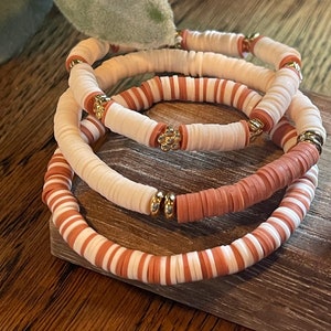 Heishi bead bracelet trio
