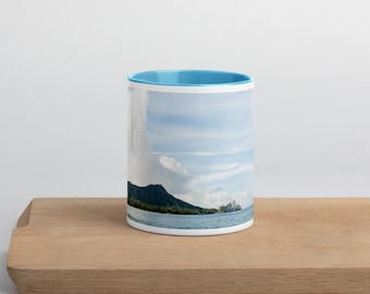 Diamond Head Hawaii Ceramic Mug, Blue Interior Coffee Cup