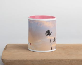 Pink Sky Palm Tree with Aloha Morning Coffee Mug