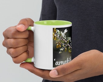 Hawaiian Honeycreeper Coffee Mug, Green Interior, Maui Bird Art