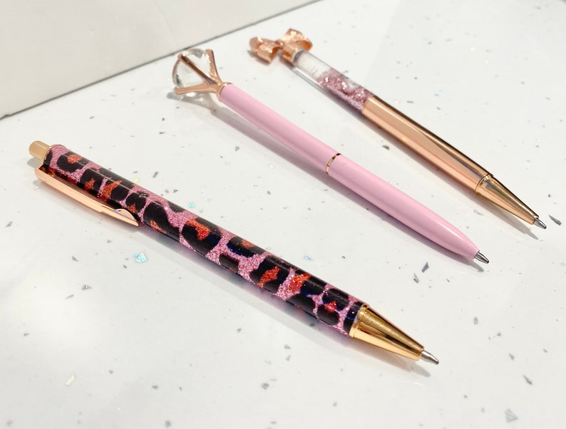 Pink and Gold Pen Fake Diamond Retractable Pen Sparkling Jewel Pen