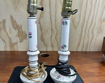 Vintage Capodimonte Style White Porcelain Table Lamp With Roses Set of 2 *Works*