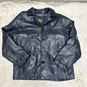 Forti Genuine Leather Jacket Mens XL Black Button Up Quilted Lined Coat