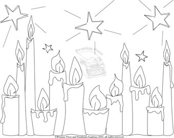 Candles Digital Printable Coloring Page -- Festive, Celebration, Art, Fun & Relaxing, Anxiety Relief, De-Stress, Under 5 dollar gift