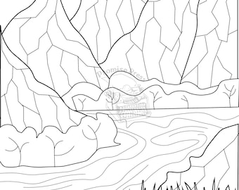 Intention Coloring -- Mountains coloring page for debt tracking or self-care goals