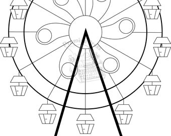 Ferris Wheel Digital Printable Coloring Page--Summer, Carnival, County Fair, Fun & Relaxing, Anxiety Relief, Under 5 dollar gift