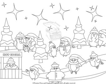 Intention Coloring -- Penguins coloring page for holiday savings or self-care goals