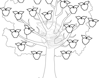 Apple Tree Digital Printable Coloring Page -- Nature, Apples, Art, Adult, Fun Relaxing, Anxiety Relief, Under 5 dollar gift