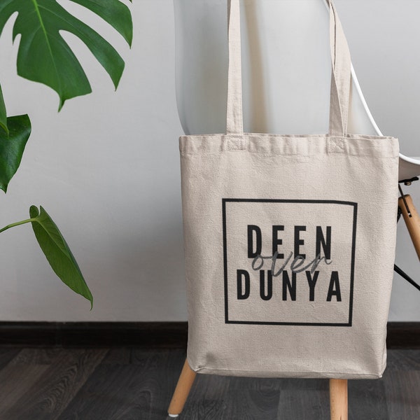 Deen over dunya tote bag, cadeaux musulmans, femme, homme, couples, arabe, sac fourre-tout musulman, sac, cadeaux de l’Aïd Ramadan, cadeaux islamiques, vêtements islamiques