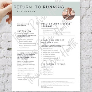 DIGITAL DOWNLOAD: Return to Running Postpartum; Patient Education Handout; 8.5&quot;x11&quot;