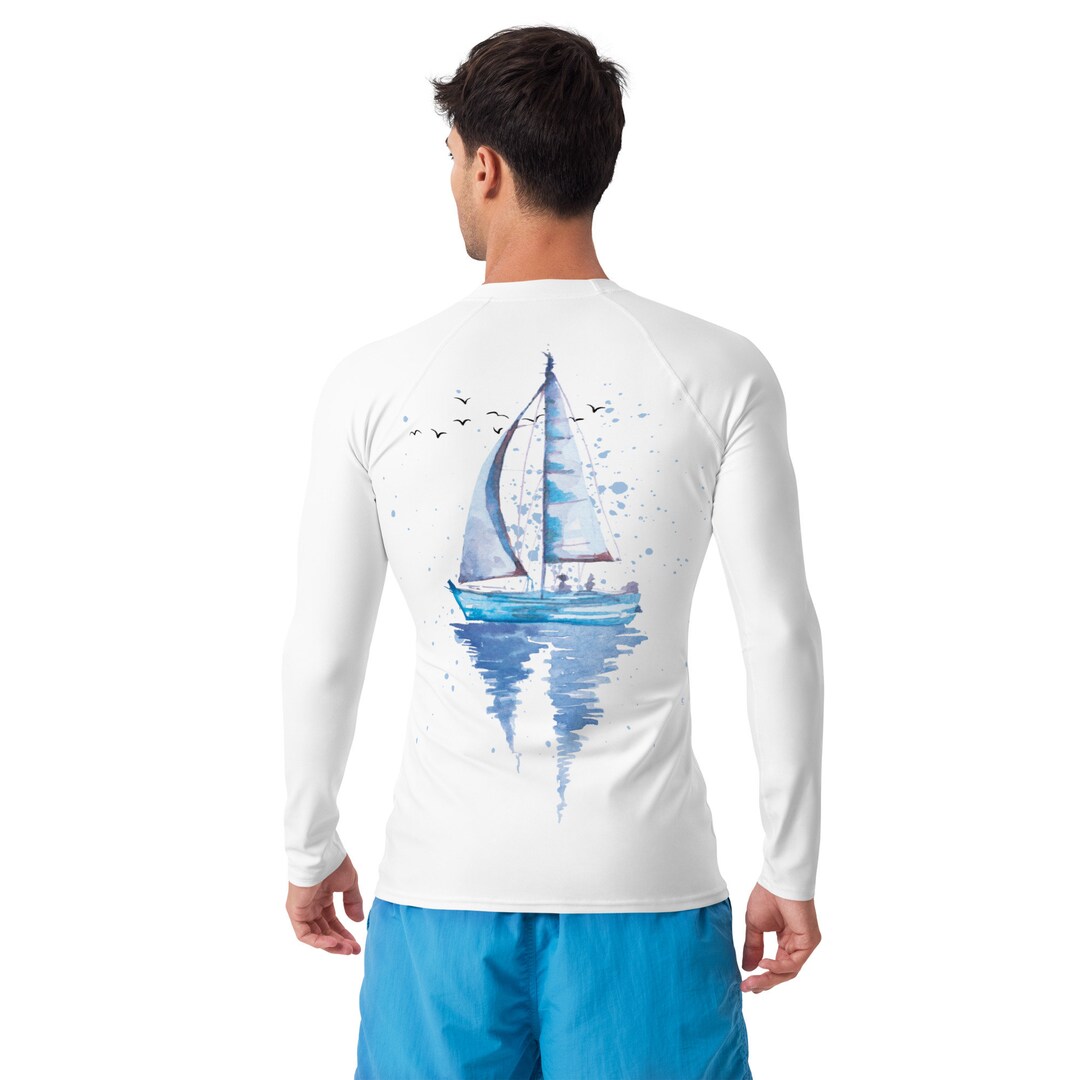 Men's Sail Boat Long Sleeve Rash Guard, Rash Guard, Sun Protection 38 ...