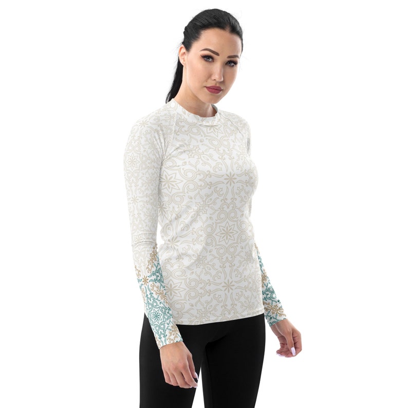 Women's Blue Gold Long Sleeve Rash Guard, Sun Protection 38+ UPF Shirt ...