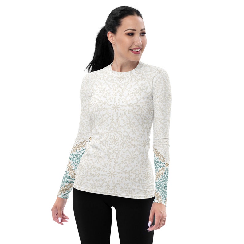 Women's UPF 38+ Rash Guard, Blue Gold Print, Long Sleeve Swim Shirt - Etsy