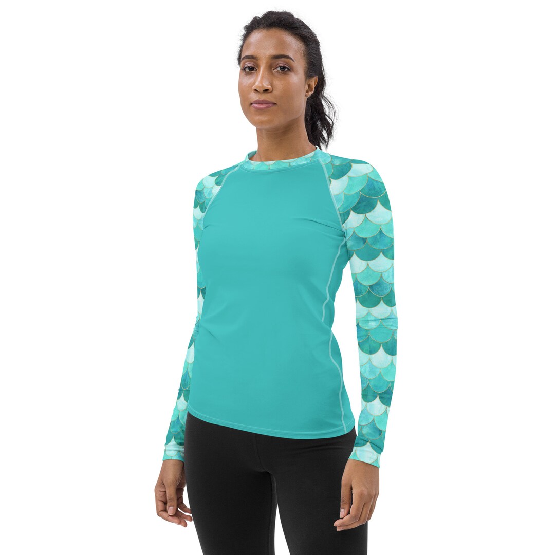 Women's Green Mermaid Long Sleeve Rash Guard, Rash Guard, Sun ...