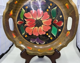 Vintage 1970s hand painted wooden tray