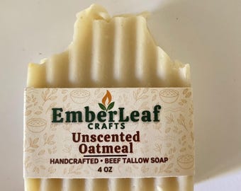Handcrafted Unscented Oatmeal Beef Tallow Soap for Gentle Skin Care