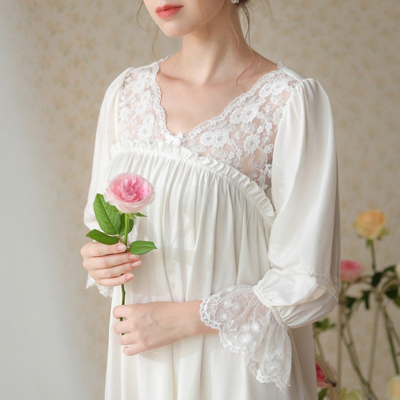 Elegant Victorian Nightgowns for Women, Featuring Long Sleeves and ...