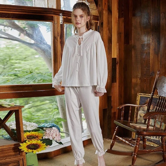 100 Pure Cotton Vintage Button up Pajama Sets Cozy Long Sleeve