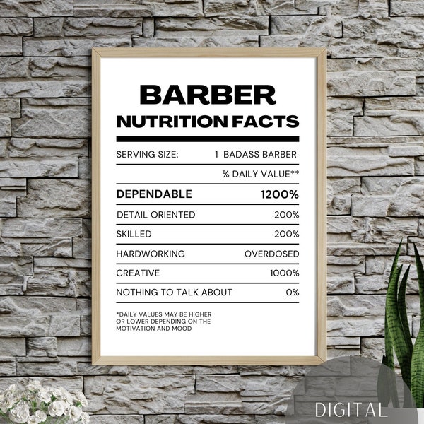 Barber Wall Art | Nutrition Facts Wall Art | Barber Gifts | Barber Decor