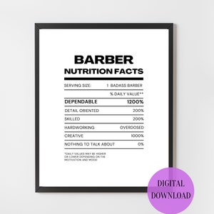 Barber Wall Art | Nutrition Facts Wall Art | Barber Gifts | Barber Decor