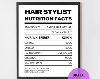 Hairstylist Decor | Esthetician decor | Hair salon prints | Nutrition Facts Wall Art