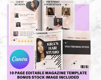 Hairstylist Magazine Template: 10-Page Beauty Industry Catalog (Canva)