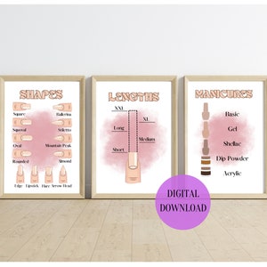 Manicure Prints Set of 3 | Printable Wall Art | Nail Poster | Digital Download | Nail Infographic | Nail Technician Gift | Nail Printable