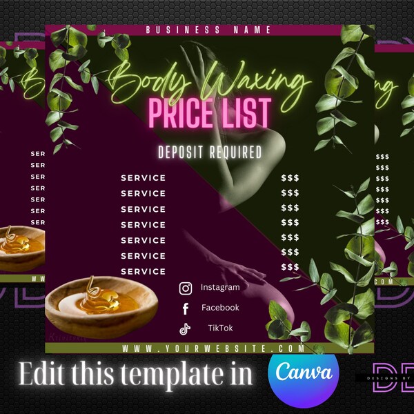 Body Waxing Price List Template Etsy