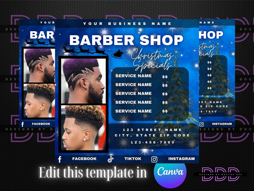 Blue Christmas Barber Shop Flyer Book Now Flyer Custom Flyer Design Etsy