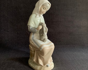 Vintage Zaphir By Lladro Girl With Bunny Rabbit Figurine Spain