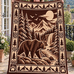 Wilderness Bear Crochet Blanket Pattern PDF, Overlay Mosaic Crochet Afghan, Mountain Forest Bear Throw, Wildlife Crochet Chart, Digital