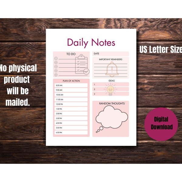 Daily Notes, Notes, Note Taker, Notepad, Notebook, Note Pad for gift, Work Notes, Life Notes