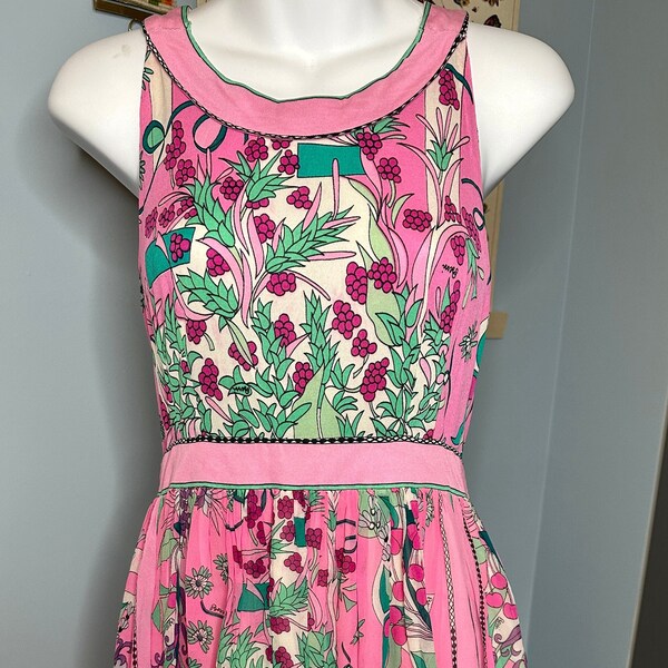 Stunning Vintage 1960s Saks Fifth Avenue by Bessi Dress - Berries and Leaves - Silk