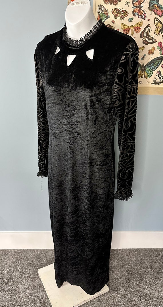 1990s Velvet Cutout Maxi Dress With Burnout Sleev… - image 2