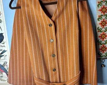 1970s Vintage Jantzen Striped Vest with Belt and Matching Skirt