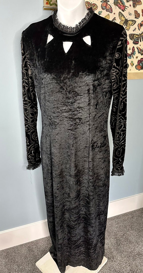 1990s Velvet Cutout Maxi Dress With Burnout Sleev… - image 1