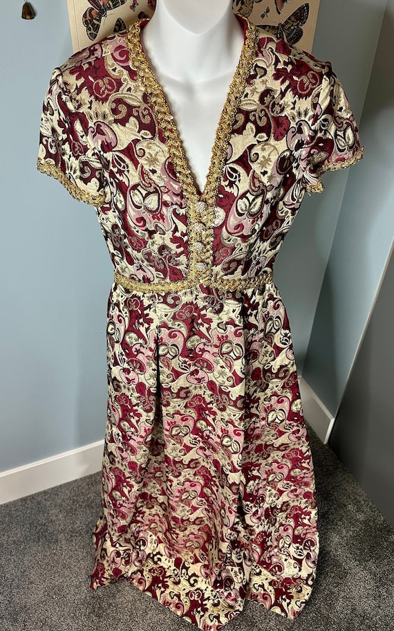 Vintage 1960s Harmay Burgundy and Gold Brocade For