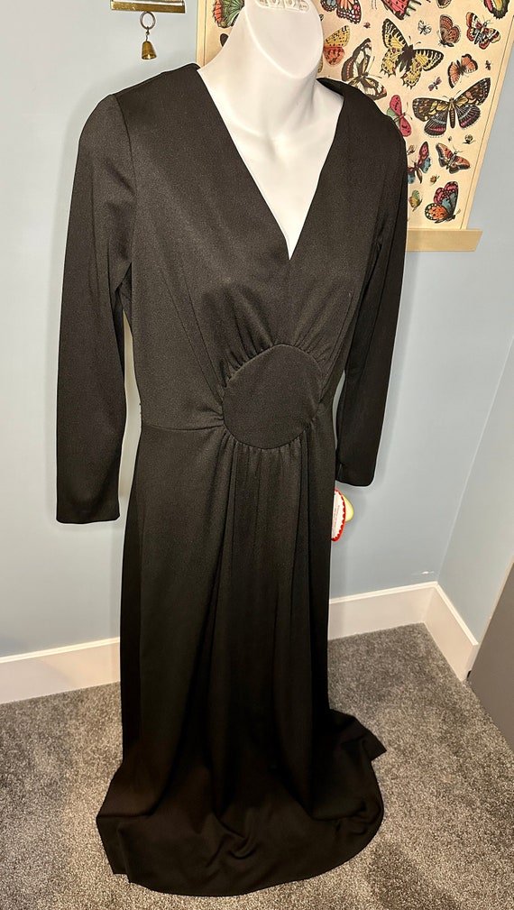 Vintage 1970s All Black Maxi Dress Circle Detailin